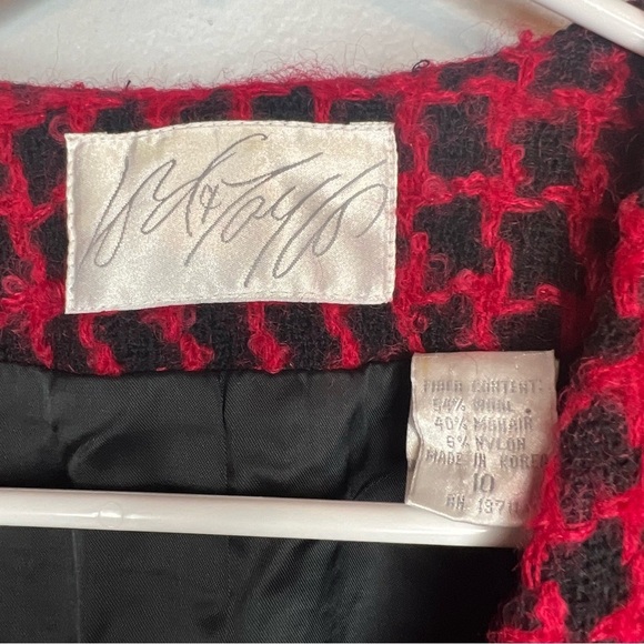 Vintage Lord & Taylor Houndstooth Tweed Blazer Red Black Wool Mohair Sz 10 - Picture 8 of 14